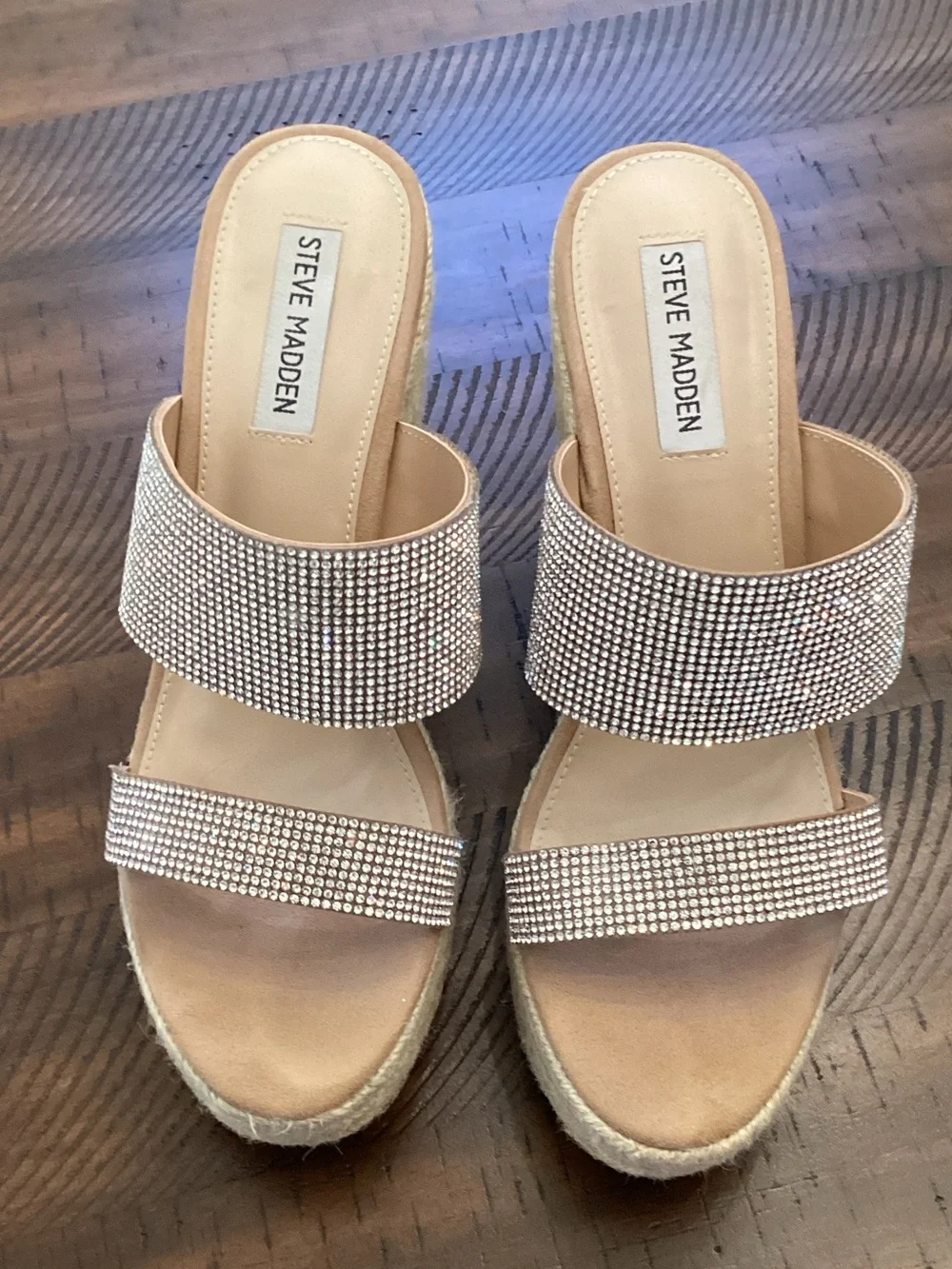 Steve Madden Beige Crystal Espadrille Wedge Sandals